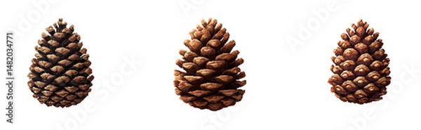 Fototapeta Pixel art of a pine cone, detailed brown scales, slightly shadowed, placed on a pure transparant background