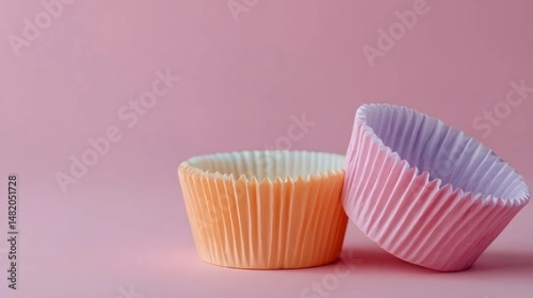 Fototapeta Minimalist Cupcake Wrapper on Soft Pastel Background for Baking and Dessert Photography