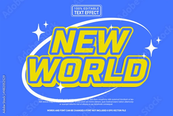 Fototapeta New World Editable Vector 3D Text Effect – Playful and modern typography cartoon style for poster, branding, social media