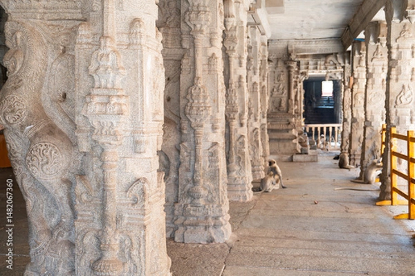 Obraz Hindu god at Virupaksha temple of Hampi, carved into boulder, history and religion of India, ruin of Vijayanagara Empire