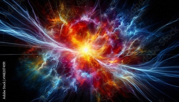 Fototapeta Celestial Genesis: A vibrant and dynamic illustration of a cosmic explosion, radiating energy and color throughout the universe.