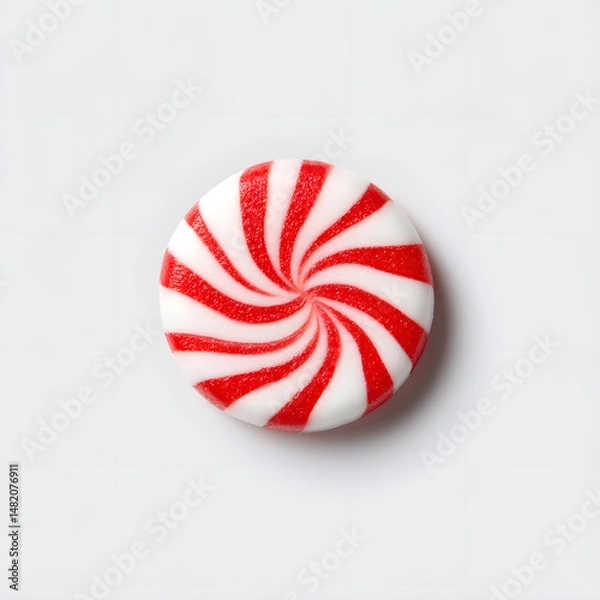 Fototapeta A striped candy with red and white swirl, isolated on white background