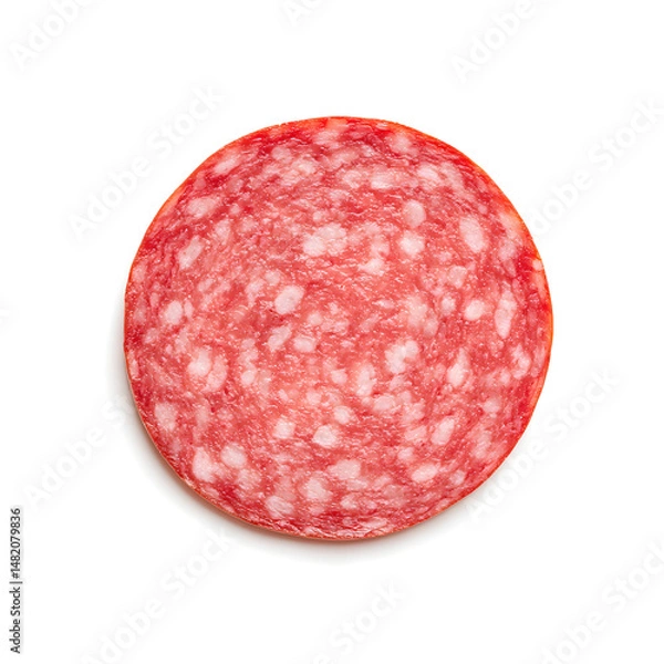 Fototapeta Round slice of salami top view isolated on white background	