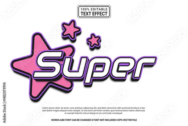 Fototapeta Super Editable Text Effect Vector Design – Playful and Modern Typography Cartoon Style for Poster, Branding, Social Media
