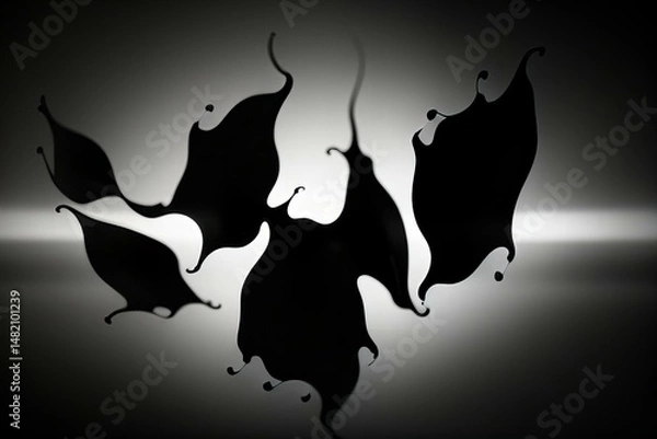 Fototapeta Image Abstract ink blots with a high-contrast, black-and-white scheme.