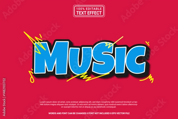 Fototapeta Music Editable Vector 3D Text Effect – Playful and Modern Typography Retro Style for Poster, Branding, Social Media