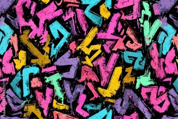 Fototapeta Abstract Graffiti Style Seamless Pattern in Vibrant Colors