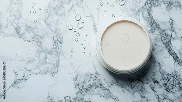 Obraz cosmetic skin care product cream jar label mockup isolated on marble texture background black veins   and daylight copy space for the text