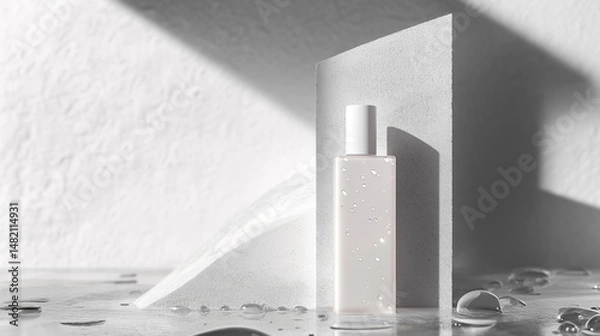 Obraz transparent cosmetic skin care product bottle label mockup isolated on marble texture background with sunlight 