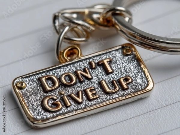 Fototapeta Keychain with motivational message "Don't Give Up" prominently displayed.