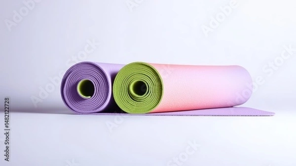 Fototapeta Visually striking a rolled-up yoga mat for relaxation on a sleep white background,