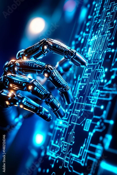 Obraz A robotic hand touching a circuit board