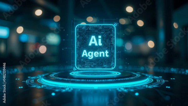 Fototapeta Futuristic Representation of an AI Agent in a Technology-Driven Environment