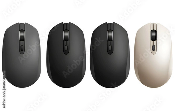 Fototapeta Set of top View of Wireless Computer Mouse, Isolated on Transparent Background