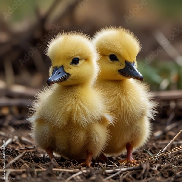 Fototapeta two ducklings on the grass