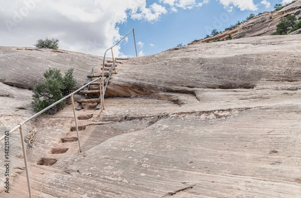 Obraz Steps cut into the rock on the footpath to Kachina Natural Bridge in Natural Bridges National Monument, Utah, USA