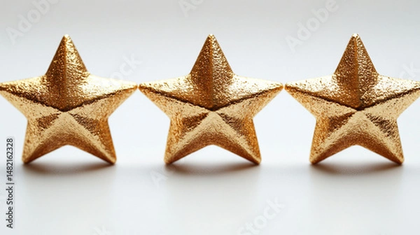 Obraz Three gold stars on a white background.