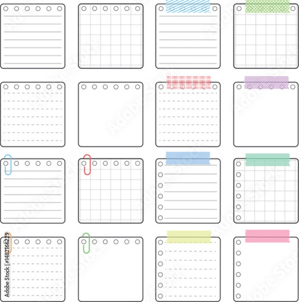 Fototapeta シンプルなメモ用紙風のフレームイラストセット