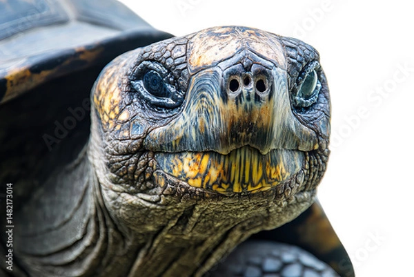 Fototapeta Close-up of a large tortoise showcasing its intricate shell and textured skin.