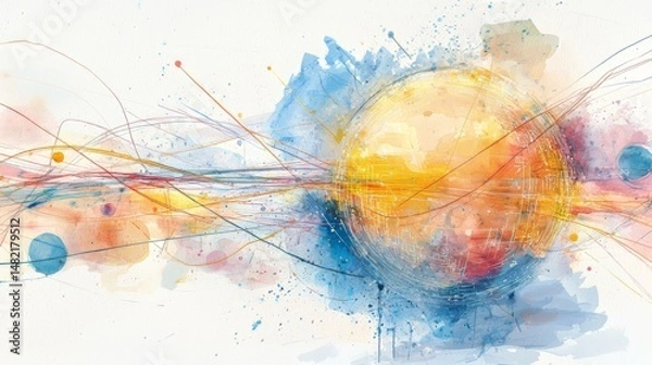 Fototapeta Exploring the Digital Sphere: A Watercolor Journey into Cybersecurity and Data Protection Concepts