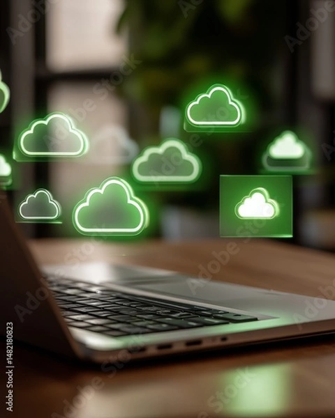 Fototapeta Exploring the Future of Cybersecurity with Laptops and Cloud Icons Online Security Solutions