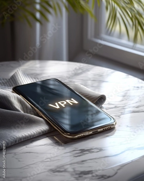 Fototapeta A Glowing VPN Icon on a Smartphone Screen Emphasizing Crypto Security and Digital Asset Protection Strategies