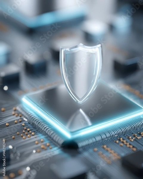 Fototapeta A Comprehensive Overview of Cybersecurity Strategies for the Digital Age With Shields and Circuits