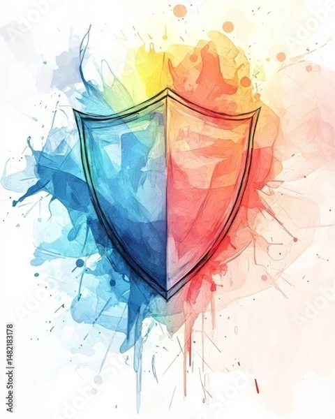Fototapeta A Vibrant and Colorful Shield Representing Cybersecurity and Digital Protection Strategies with a Splash of Paint