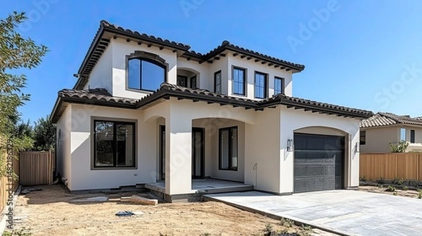 Fototapeta A newly built house with finished plaster and paint.