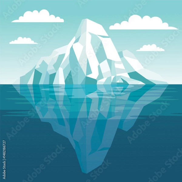 Fototapeta Frozen Iceberg Ice Mountain Glacier Nature Landscape Floating on Turquoise Sea in Bright Sky