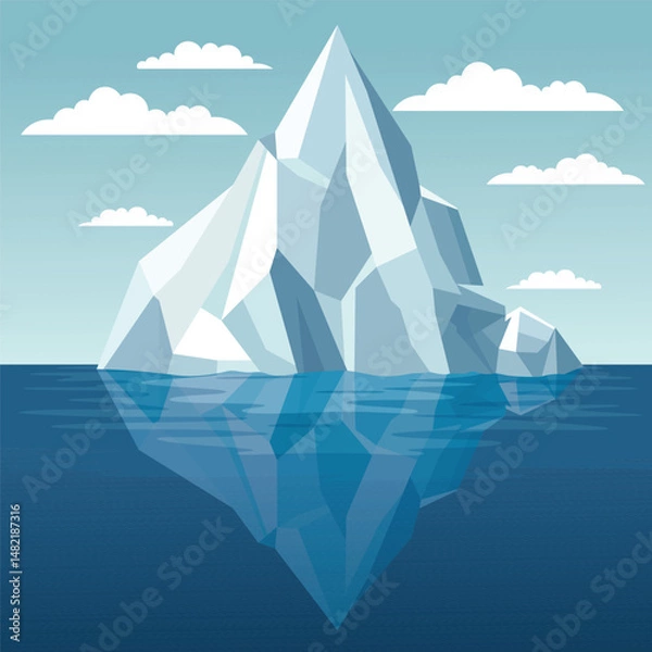 Fototapeta Frozen Iceberg Ice Mountain Glacier Nature Landscape Floating on Blue Sea Ocean in Bright Sky