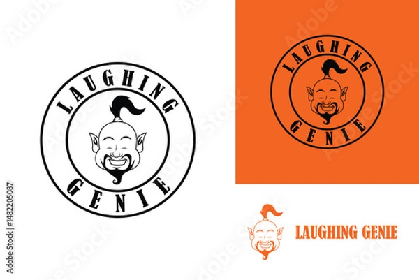 Fototapeta laughing genie head character egyptian logo design vector