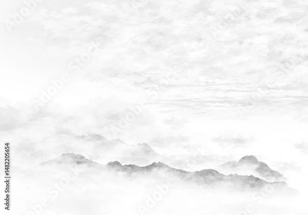 Obraz 수묵화 기법으로 그린 풍경 산수화 손그림 일러스트.