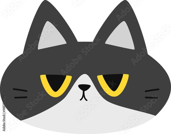 Fototapeta Black tuxedo grumpy cat face cartoon flat design clipart