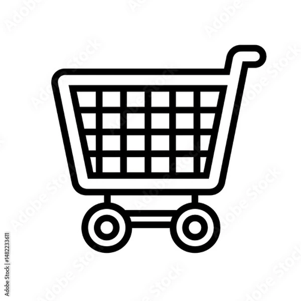 Fototapeta shopping cart icon, black and white, minimal line art, flat design, vector style, white background
