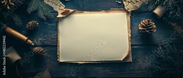 Obraz Blank paper, winter scene, rustic wood