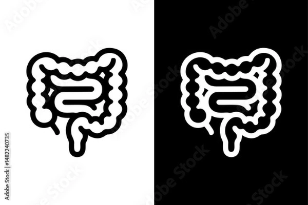 Fototapeta Human Intestines Silhouette Minimalist Vector Icon in Monochrome.