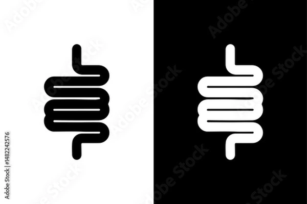 Fototapeta Intestines Vector Icon Anatomical Black Silhouette on White Background.