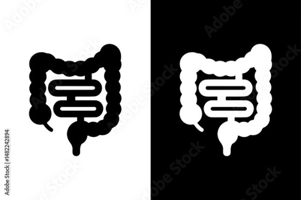 Fototapeta Intestines Vector Icon Anatomical Black Silhouette on White Background.