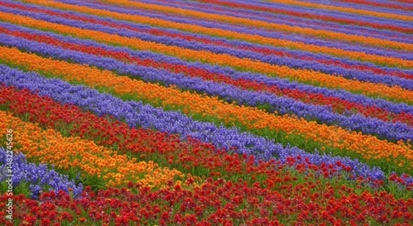 Fototapeta Vibrant floral tapestry: a kaleidoscope of blooms in linear patterns