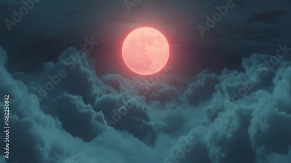 Fototapeta Dark black sky with clouds and moon
