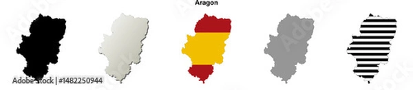 Obraz Aragon blank (Spain) outline map set