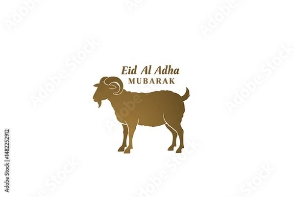 Fototapeta Eid Al Adha Mubarak - Golden Goat Silhouette - Islamic Sacrifice Festival Illustration