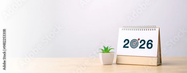 Fototapeta Goal Setting in 2026,  Businessman Touching Progress Bar from 2025 to 2026, New Business Startup, Business Growth Goals, New Challenges, Planning and Strategy Creating Growth Opportunities.