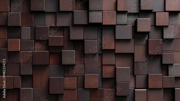 Fototapeta 3d rendering of wooden cubes pattern background in black and brown colors
