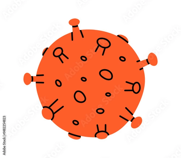 Obraz Hand drawn cute cartoon illustration of virus. Flat vector disease pathogen doodle. Infective agent. Health care treatment sticker, icon. Hospital examination or diagnostic. Isolated.