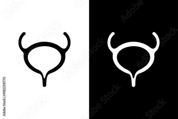 Fototapeta Bladder Vector Icon Anatomical Silhouette in Black on White Background.