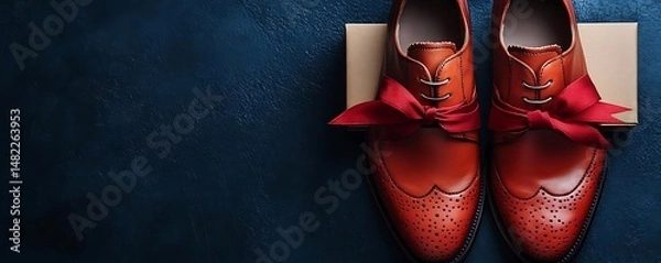 Obraz Red shoes gift box dark background