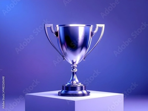 Obraz Silver trophy cup on a blue background