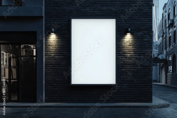 Obraz Blank billboard on dark brick building at night (1)